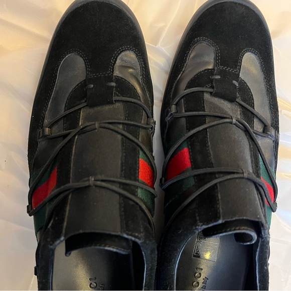 Gucci sneakers: black suede & leather, red/green stripes, elastic gore & laces - Picture 6 of 10
